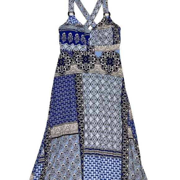 *INC International Concepts Maxi Dress Womens Size S Blue Mixed Print Boho Beach - Picture 2 of 6
